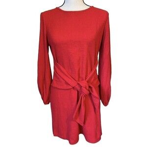 R. Vivimos Women's Dress Medium Maroon Red Shift 3/4 Sleeve Twist Tie Front